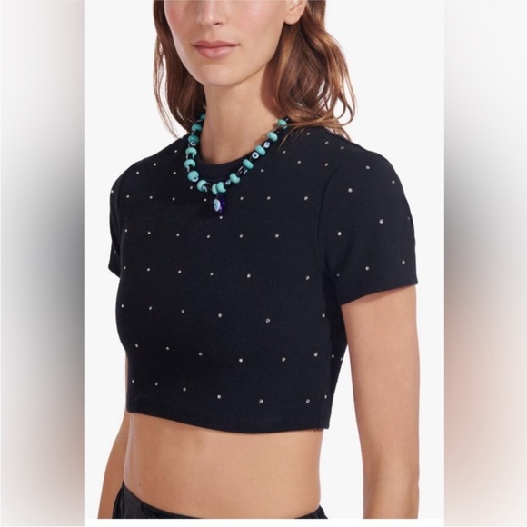 STAUD Tops - STAUD Corso Crop Rhinestone Ribbed Top Tee NWT Size Medium